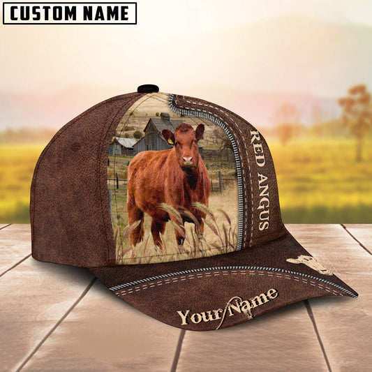 Uni Red Angus Customized Name Leather Pattern Cap