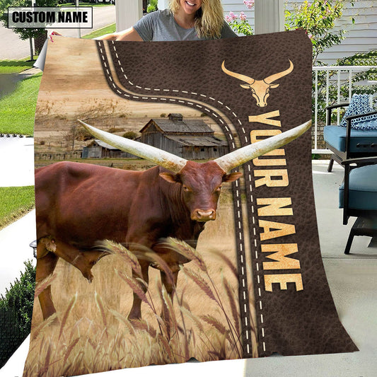 Uni Personalized Name Watusi Leather Pattern Blanket