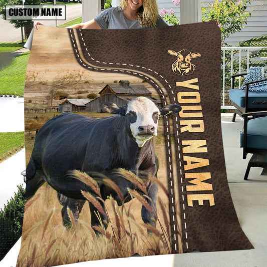 Uni Personalized Name Black Baldy Leather Pattern Blanket