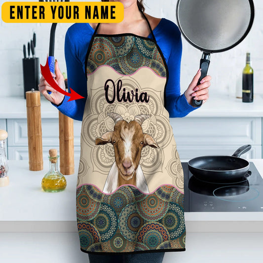 Uni Personalized Name Mandala Pattern Goat All Over Printed 3D Apron