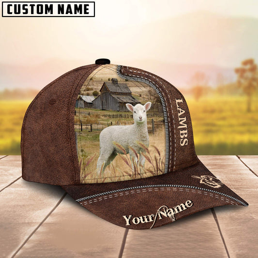 Uni Lambs Customized Name Leather Pattern Cap