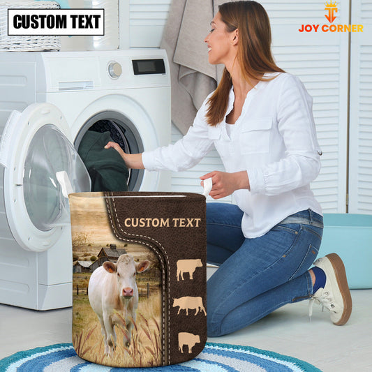 Uni Charolais Custom Name Leather Pattern Laundry Basket