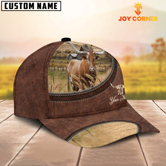 Uni Texas Longhorn On The Farm Customized Name Leather Pattern Cap