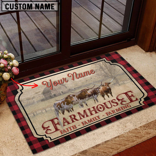 Uni Texas Longhorn Faith Family Farming Custom Name Doormat