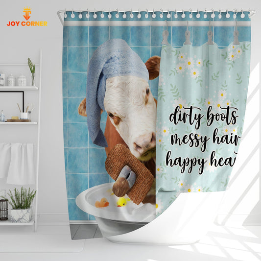 Uni Hereford Dirty Boots, Messy Hair, Happy Heart  3D Shower Curtain