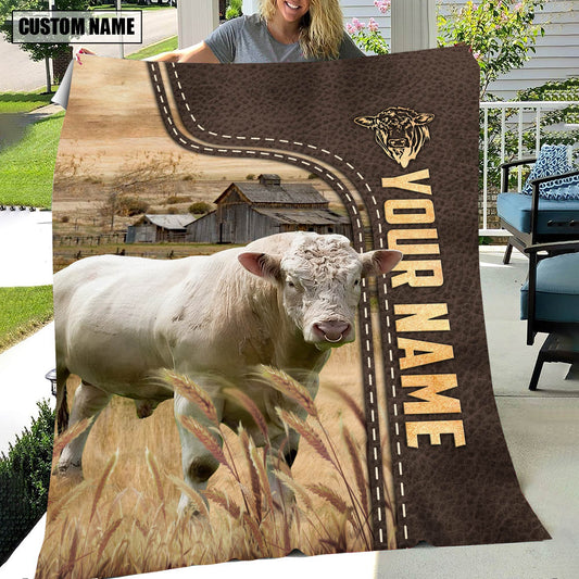 Uni Personalized Name Charolais Bull Leather Pattern Blanket