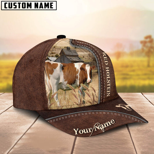 Uni Red Holstein Customized Name Leather Pattern Cap