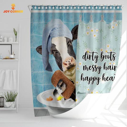 Uni Holstein Dirty Boots, Messy Hair, Happy Heart  3D Shower Curtain