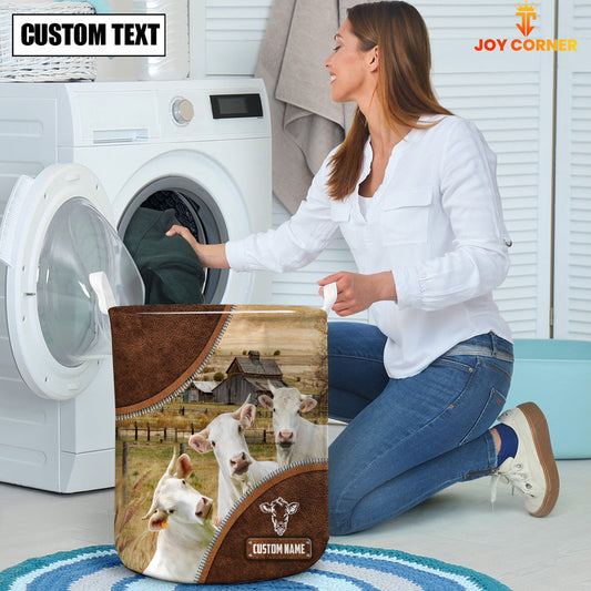 Uni Charolais Cow Custom Name Laundry Basket