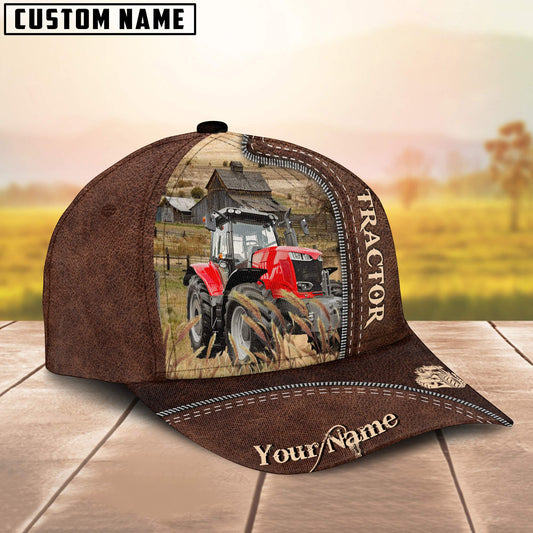 Uni Red Tractor Customized Name Leather Pattern Cap
