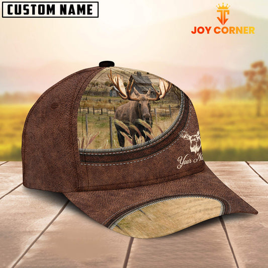 Uni Moose On The Farm Customized Name Leather Pattern Cap