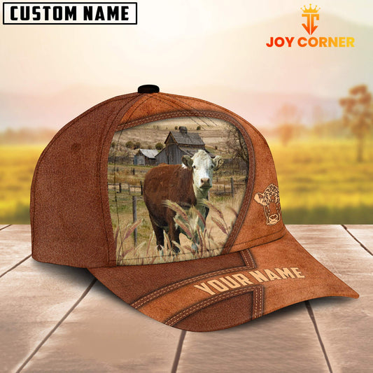 Uni Hereford Customized Name Brown Leather Pattern Cap