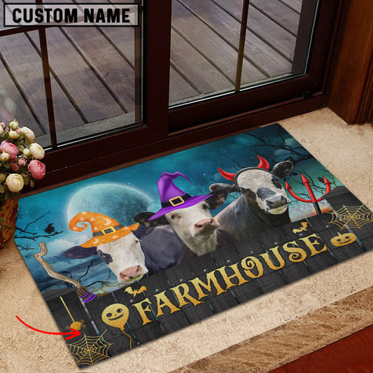 Uni Black Baldy Farmhouse Halloween Custom Name Doormat