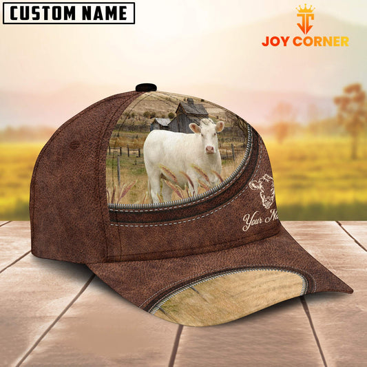 Uni Charolais No Horn On The Farm Customized Name Leather Pattern Cap