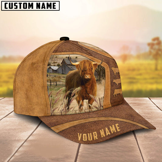 Uni Highland Cattle On The Farm Custom Name Cap