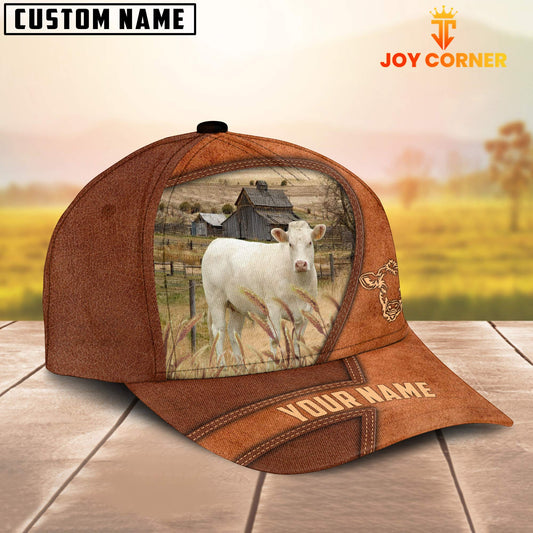 Uni Charolais No Horn Customized Name Brown Leather Pattern Cap