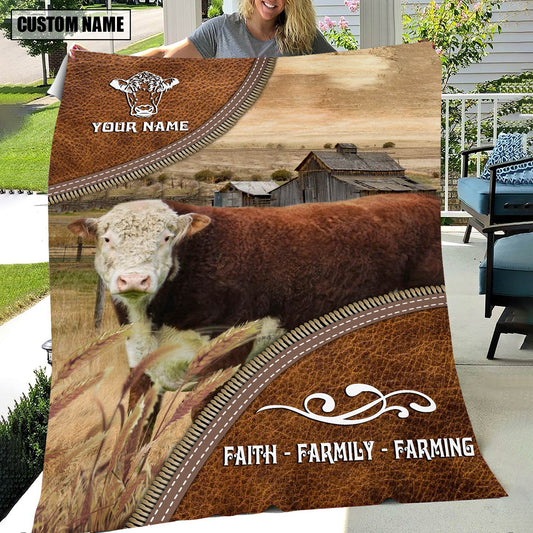 Uni Personalized Name Hereford Faith Family Farming Blanket