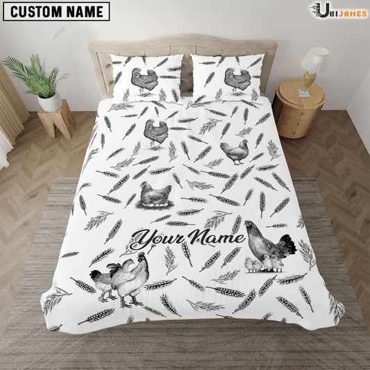 Uni Chicken Black & White Pattern Custom Name Bedding Set