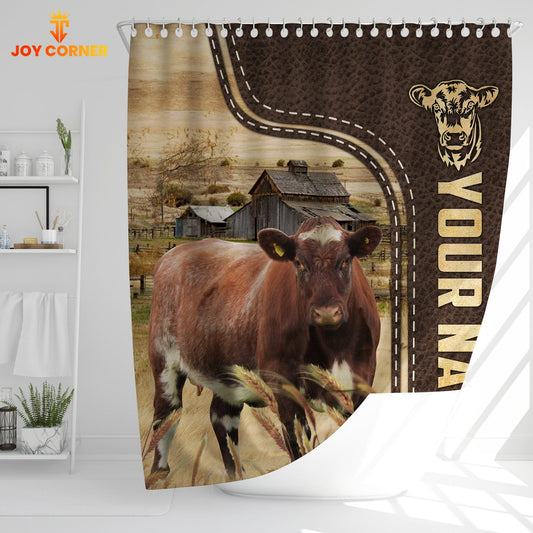 Uni Shorthorn Leather Pattern Custom Name Shower Curtain