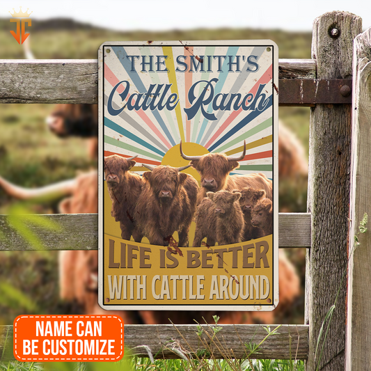 uni Personalized Highland Life is better with cattle around All Printed 3D Metal Sign