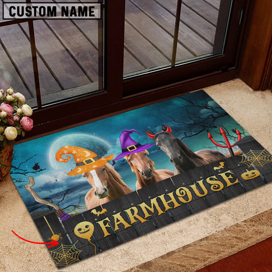 Uni Horse Farmhouse Halloween Custom Name Doormat
