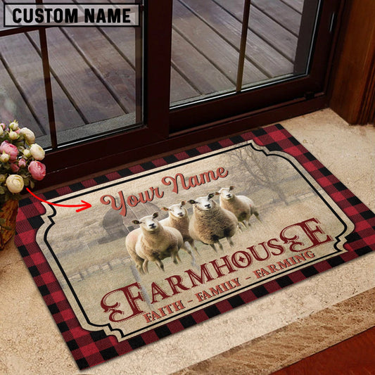 Uni Sheep Faith Family Farming Custom Name Doormat