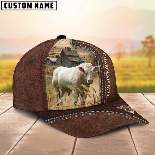 Uni Charolais Bull Customized Name Leather Pattern Cap