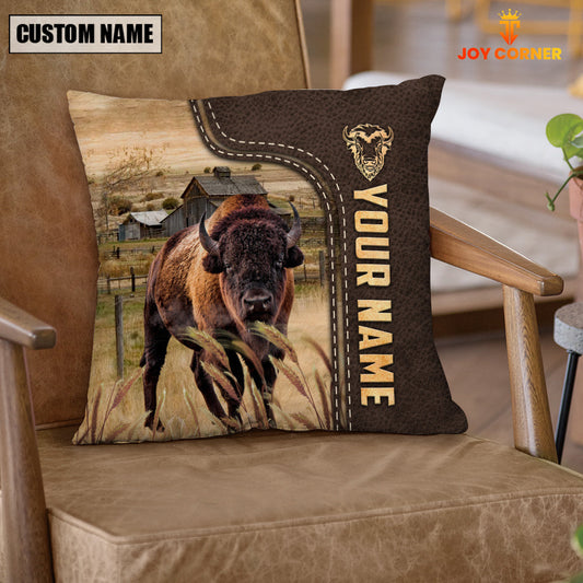Uni Bison Custom Name Leather Pattern Pillow Case