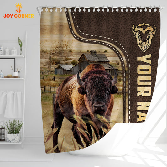 Uni Bison Leather Pattern Custom Name Shower Curtain