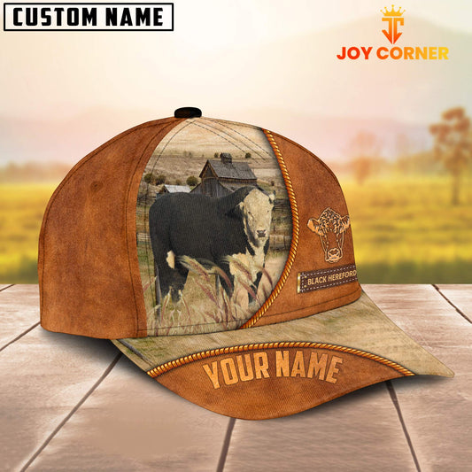 Uni Custom Name Black Hereford Leather Pattern Cap TT10