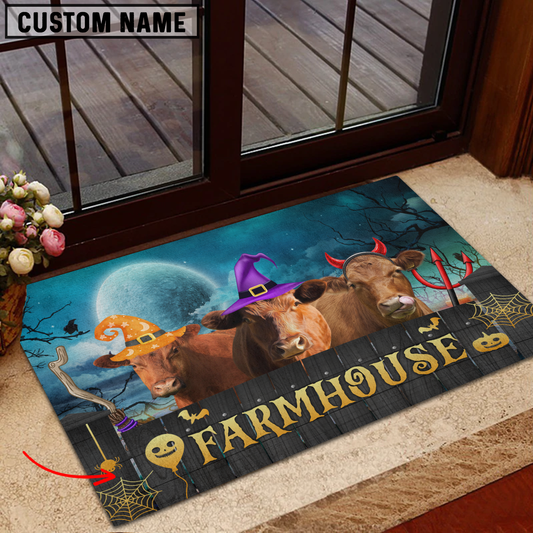 Uni Red Angus Farmhouse Halloween Custom Name Doormat