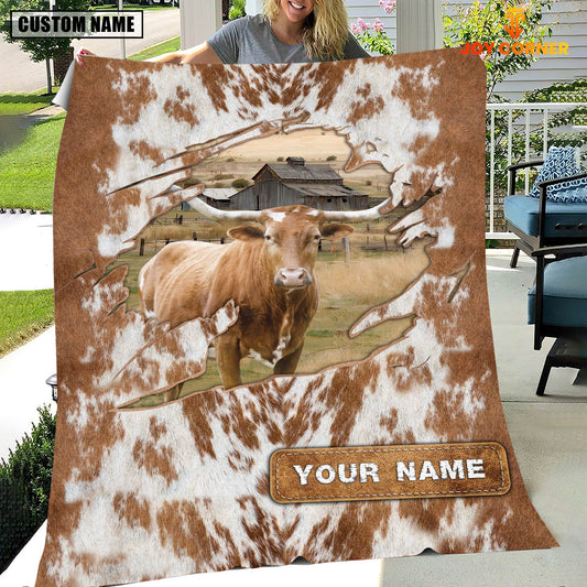 Uni Custom Name Texas Longhorn Cow Hair Pattern Blanket