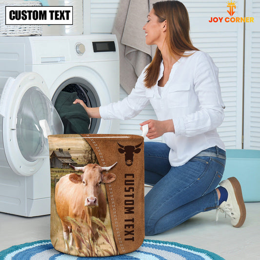 Uni Gelbvieh Brown Farm Custom Name Laundry Basket