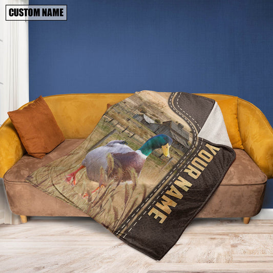 Uni Duck Custom Name Leather Pattern Blanket