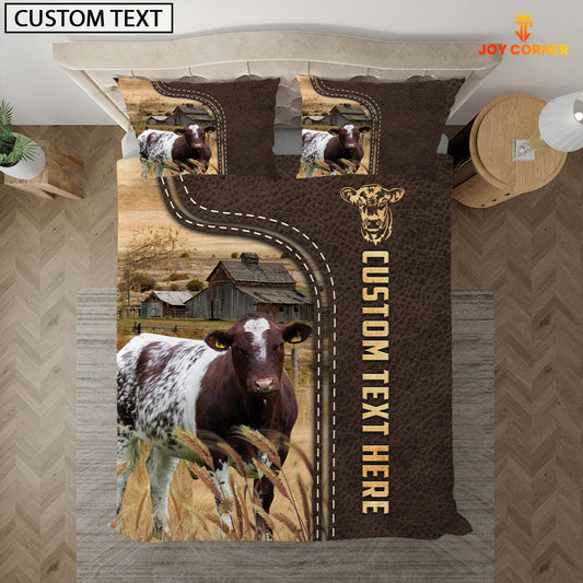 Uni Shorthorn Custom Text Leather Pattern Bedding Set