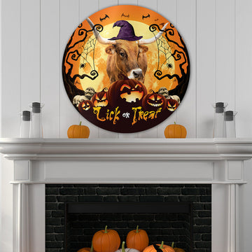 uni Halloween TX-Longhorn Cattle All Printed 3D Round Wooden Sign