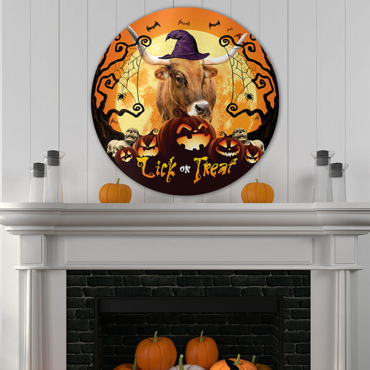 uni Halloween TX-Longhorn Cattle All Printed 3D Round Wooden Sign