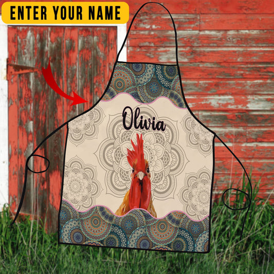 Uni Personalized Name Mandala Pattern Chicken All Over Printed 3D Apron