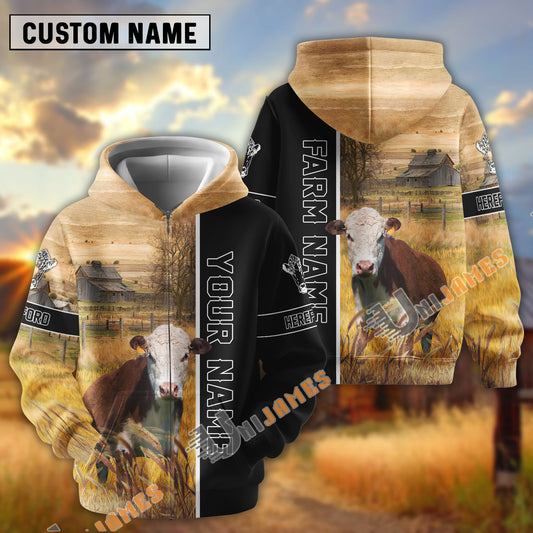 UniJames Half Black & Farm Hereford Cattle Personalized Hoodie