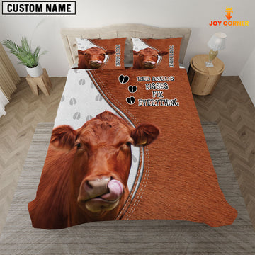 Uni Red Angus Kisses Fix Everything Custom Name Bedding Set