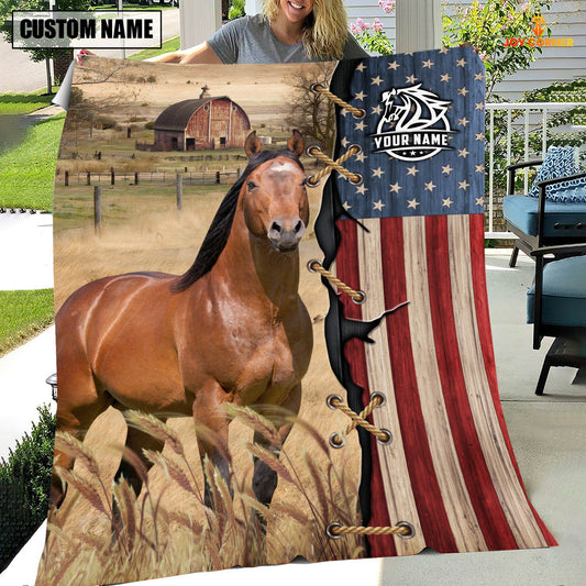 Uni Personalized Name Horse Flag Vintage Blanket