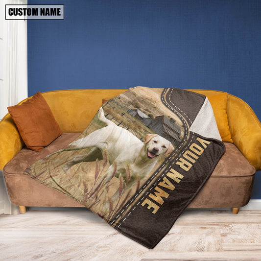 Uni Personalized Name Labrador Retriever Leather Pattern Blanket