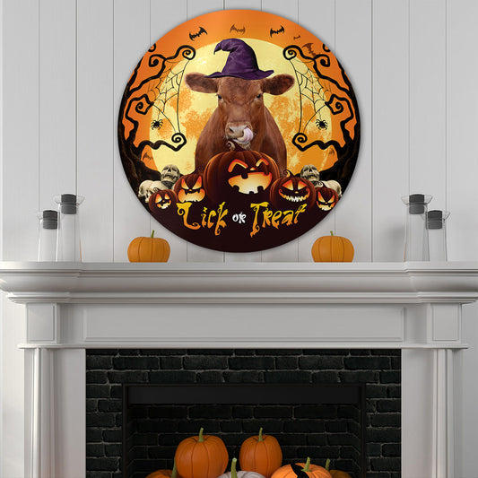 uni Halloween Red Angus Cattle All Printed 3D Round Wooden Sign