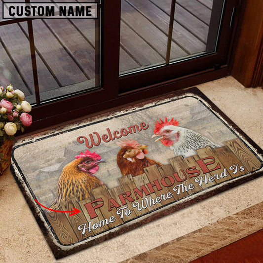 Uni Chooks Custom Name- Home To Where The Herd Is FarmHouse Doormat