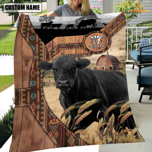 Uni Black Angus Custom Name Brocade Pattern Blanket