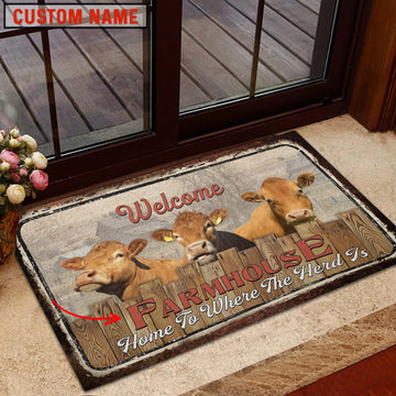 Uni Limousin Custom Name - Home To Where The Herd Is FarmHouse Doormat