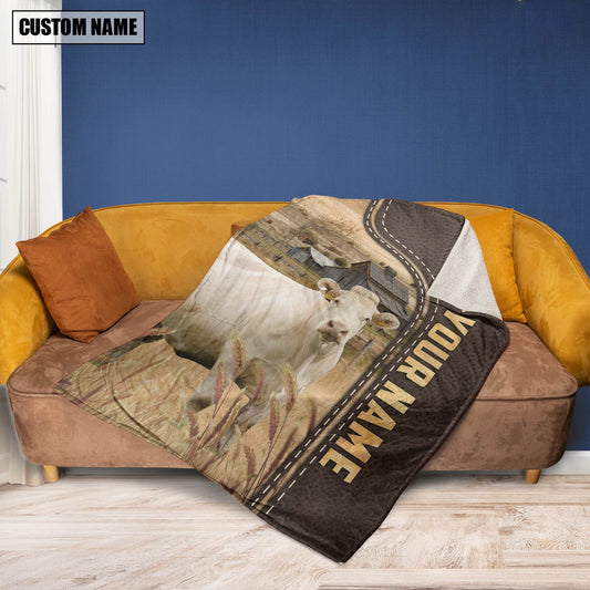 Uni Personalized Name Charolais No Horn Leather Pattern Blanket