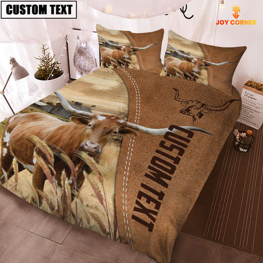 Uni Custom Name TX Longhorn Cattle Brown Bedding Set