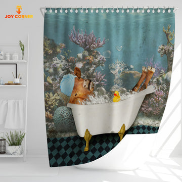 Uni Red Angus Taking Shower Under The Sea 3D Shower Curtain