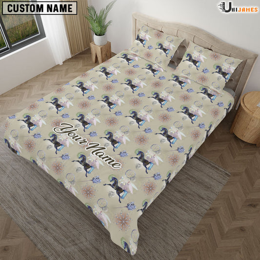 Uni Horse Flower Pattern Custom Name Bedding Set